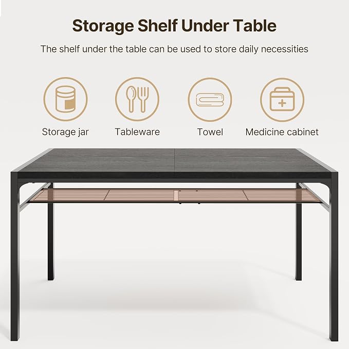 Gizoon 7-Piece Dining Table Set for 6, Kitchen Table with Chairs Black | Spacious black 6-person dining set with under-table storage rack. Ergonomic chairs slide under table to maximize space. - Image 6