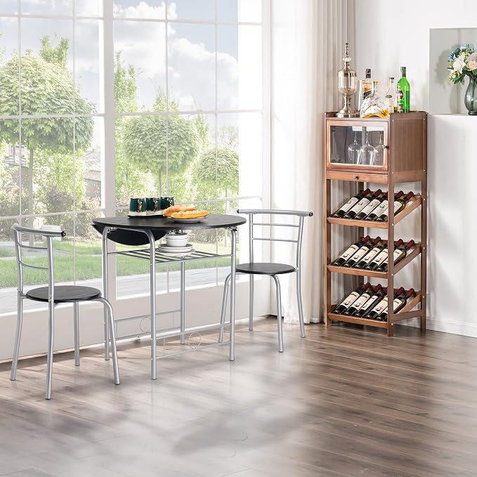 VINGLI 31.5" Drop Leaf Dining Table Set for 2, 3 Pieces Dining Table with Chair for Small Space, Small Kitchen Extendable Folding Dining Table for Dining Room，Home, Apartment, Saving Places, Black - Image 4