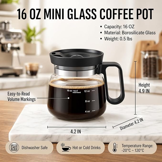 Coffee Pot Mug with Lid, 16oz Glass Mini Coffee Pot Cup, Heat-Resistant Clear Travel Mug, Spill-Resistant Novelty Coffee cup for Office Desk & Coffee Lovers gift - Image 5