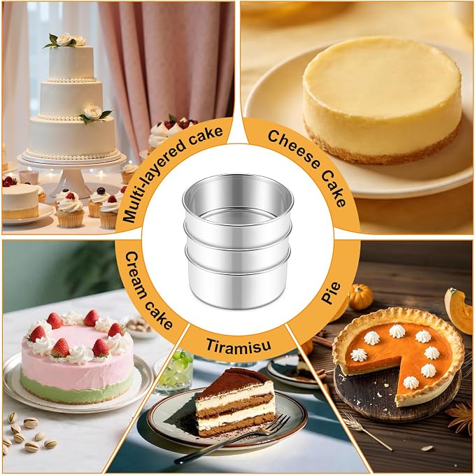 E-far 5 Inch Cake Pan Set of 3, Stainless Steel Small Round Baking Pans Tins for Layer Smash Birthday Cakes, Dishwasher & Oven Safe, Healthy & Non-toxic, Leak Proof & Mirror Polished - Image 5
