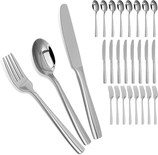 Silverware Set,18/10 Stainless Steel Silverware Set For 8,With Dinner Knives Forks Spoon Set for Home, Kitchen and Restaurant, Mirror Polished& Dishwasher Safe by SANTUO