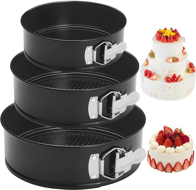 Springform Cake Pan Set of 3 (4, 7, 9 Inch) Round Leakproof Nonstick Cheesecake Pans with Removable Bottom Carbon Steel Bakeware by GZMAISULEE
