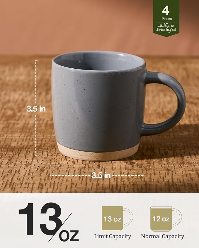 famiware Coffee Mugs for 4, 13 oz Mug Set, Drinking Cup with Handle for Coffee, Tea, Cocoa, Milk, Milkyway Serise, Dark Gray - Image 5