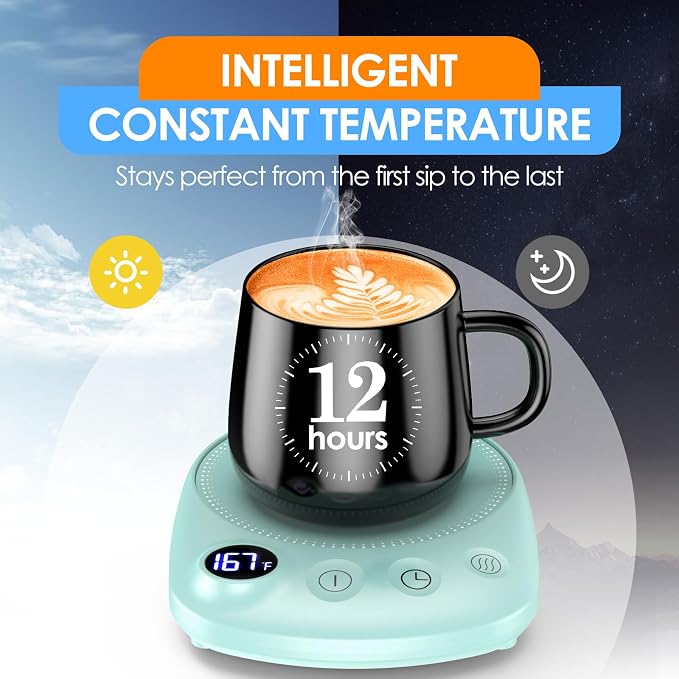 Coffee Mug Warmer - Fastest Heating & Highest Temperature, Coffee Cup Warmer for Desk Auto Shut Off, 4 Temp Settings & 1-12H Timer, Smart Electric Beverage Warmer for Coffee, Tea (Green) - Image 4