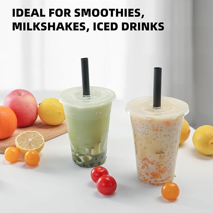 lucdnc 16oz Disposable Clear Plastic Cups with Lids & Straws | 25 Sets, Party Drinking Cups for Milkshakes, Cold Coffee, Smoothies - Image 4