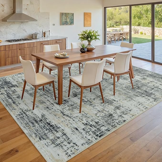 5x7 Washable Area Rug for Living Room Bedroom: Non-Slip Modern Black Gray | Machine Washable TPR Backing, Stain-Resistant Low Pile, Pet & Kid Friendly, Abstract Decor for Dining Room, Dorm, Home Office - Image 7