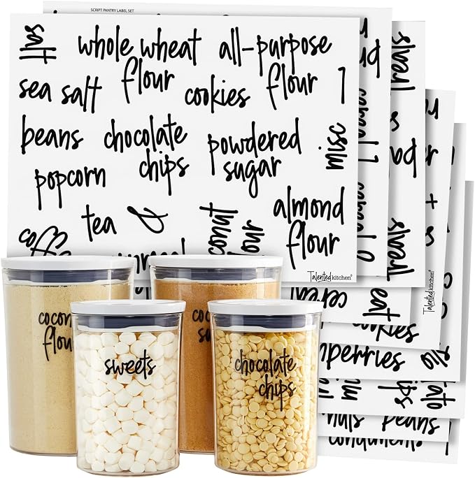 Talented Kitchen Pantry Labels for Food Containers - 157-Piece, Black Script Vinyl - Jar & Bin Labels & Food Storage Organization Stickers by TalentedKitchen