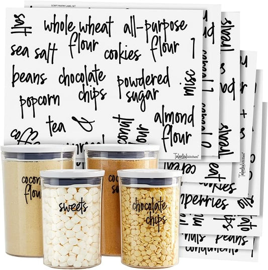 Talented Kitchen Pantry Labels for Food Containers - 157-Piece, Black Script Vinyl - Jar & Bin Labels & Food Storage Organization Stickers by TalentedKitchen