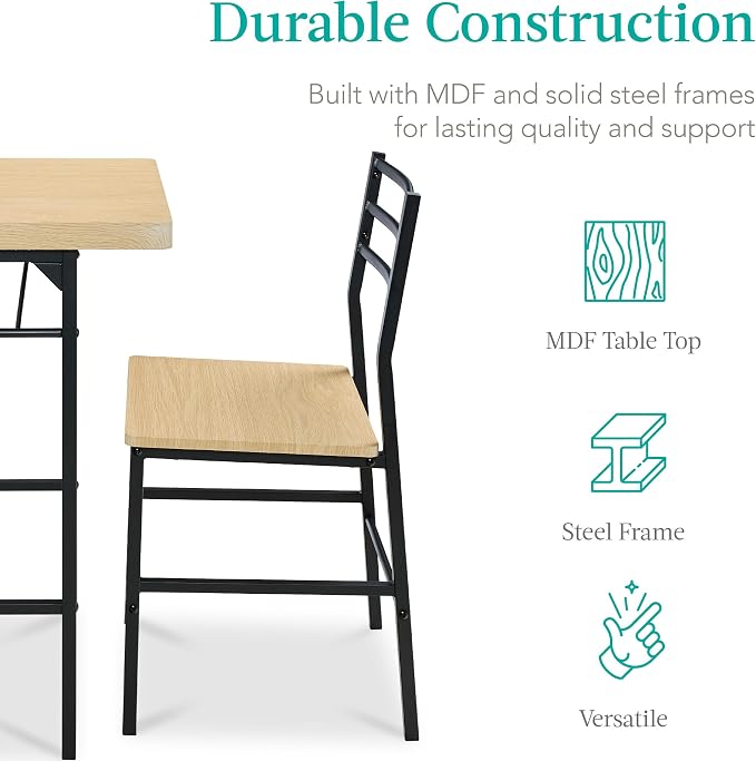 Best Choice Products 3-Piece Modern Dining Set, Space Saving Dinette for Kitchen, Dining Room, Small Space w/Steel Frame, Built-in Storage Rack - Natural/Black - Image 6