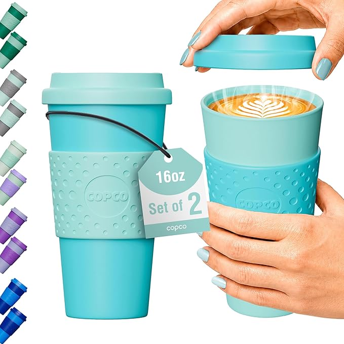 Copco Acadia Travel Mug with Lid, 16 Oz - Aqua & Mint, Set of 2 | Double Wall Insulated Tumblers with Spill Resistant Lids, Non Slip Grip, Slim Design Fits Car Cup Holders, Dishwasher Safe by Copco