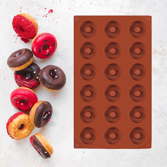 2pcs Silicone Mold for Mini Donut, 18 Cavities Donut Molds Home Reusable Donut Baking Pan Tray, Red, LK-18CA-DONUT