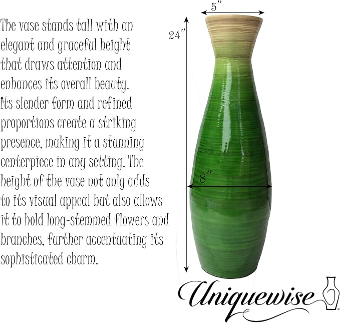 Uniquewise 24" Classic Bamboo Floor Vase Handmade, for Dining, Living Room, Entryway, Fill Up with Dried Branches Or Flowers, Glossy Green - Image 4