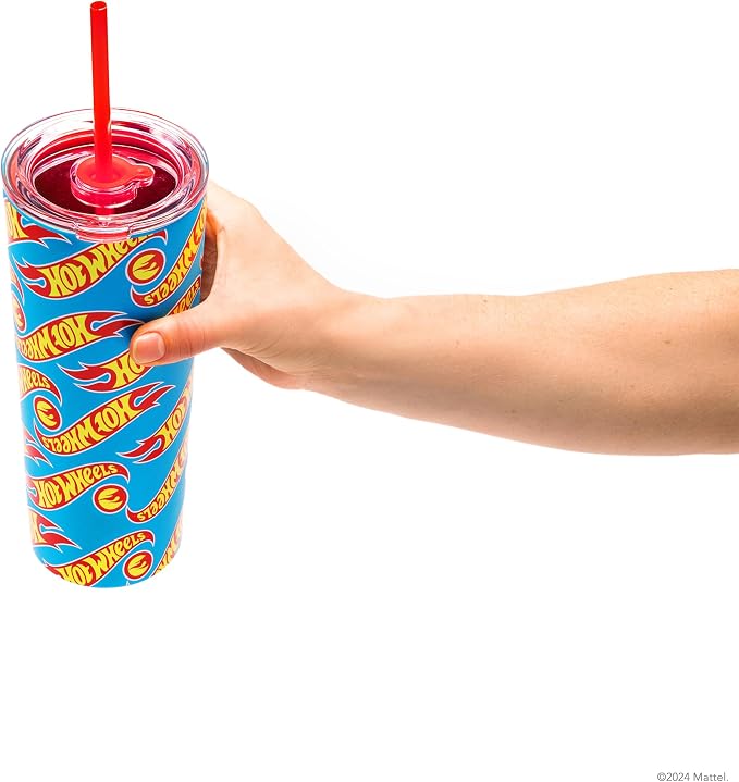 Dragon Glassware x Hot Wheels Tumbler with Straw, 24 oz - Race Team | Vacuum Insulated Stainless Steel Tumbler with Straw & Lid; Double Walled Tumbler with Straw; Hot Wheels Cup with Lid - Image 9