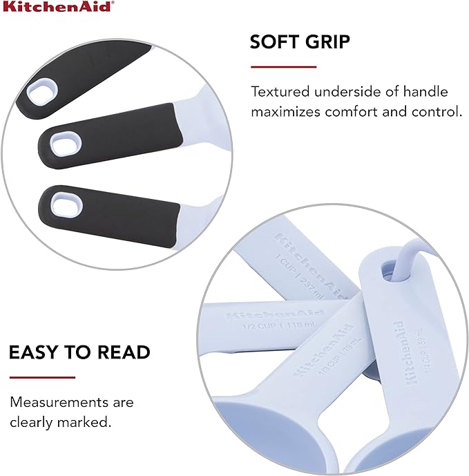KitchenAid Universal Easy To Read Measuring Cup and Spoon Set with Soft Grip Handle for Maximum Control, Hang Hole and Nesting For Easy Storage, Dishwasher Safe, 9 Piece, Lavender Cream