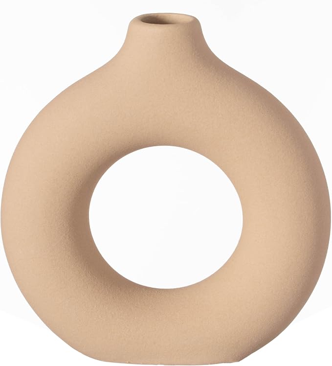 5-Inch Decorative Small Hollow Ceramic Donut Table Vase - Handmade, Minimalist Boho Style, Perfect for Modern Home Decor in Living Room, Home Office, Bedroom, Dining Room and Entryway Console Table by Uniquewise