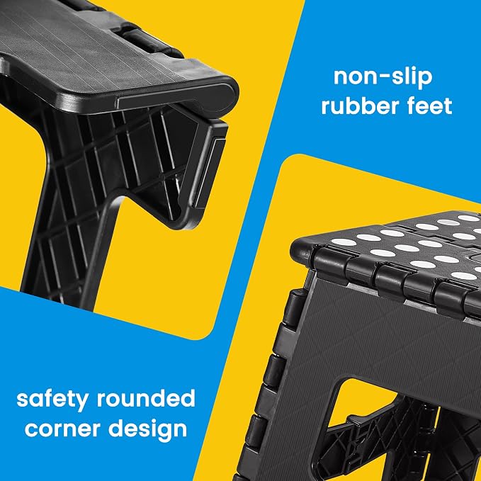 ACSTEP Folding Step Stool 9 Inch, Non-Slip Foldable Stools for Kids, Black | Heavy Duty Collapsible Foot Stool, Lightweight, Holds 300 lb for Toddler/Adults Kitchen Bathroom Bedroom Outdoor, with Handle - Image 3