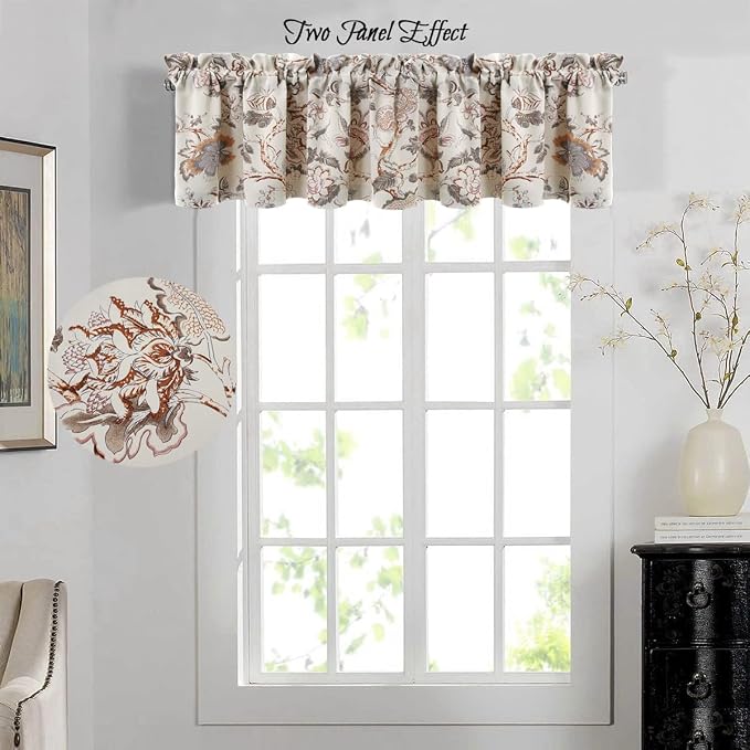 H.VERSAILTEX Blackout Curtain Valances for Kitchen Window/Living Room/Bathroom Privacy Added Rod Pocket Home Decoration Winow Valance, 52" W x 18" L, Floral in Sage and Brown - Image 3