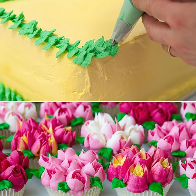 5pcs/set Leaf Piping Icing Nozzles,Stainless Steel Cake Piping Icing Nozzles with 10Pcs Disposable Piping Bags,Cake Decorating Tips Set for Baking