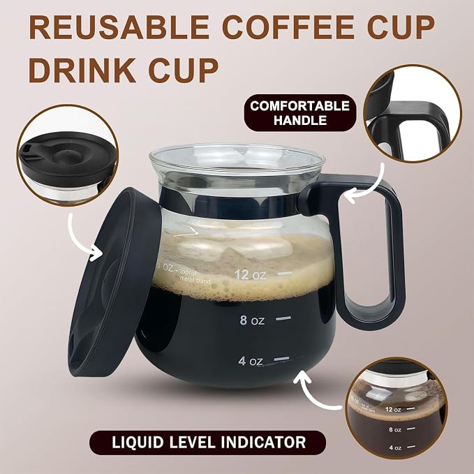 16 Oz Coffee Pot Mug,Mini Coffee Pot Cup,with Spill Proof Lid Heatproof Glass Mug Large Capacity ideal Gift for Coffee Lovers (2Pcs) - Image 5