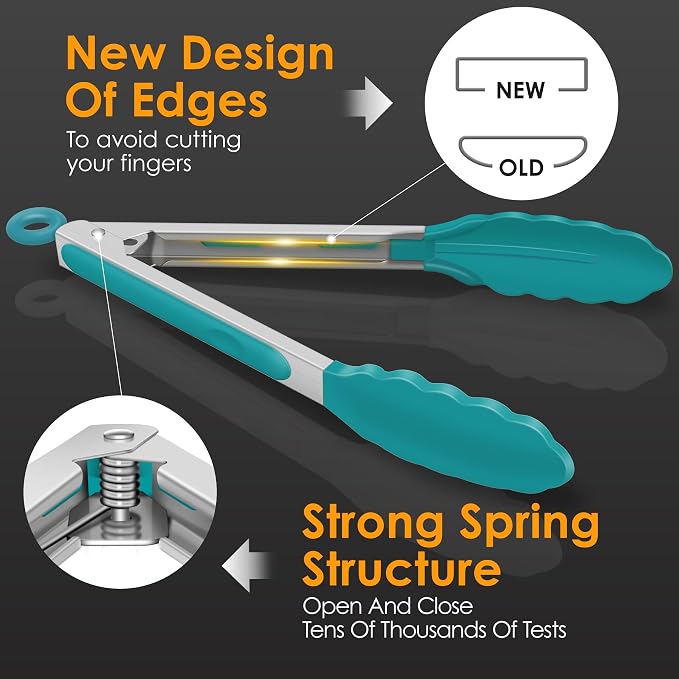 HOTEC Premium Stainless Steel Locking Kitchen Tongs with Silicon Tips, Set of 2-9" and 12", Turquoise - Image 6