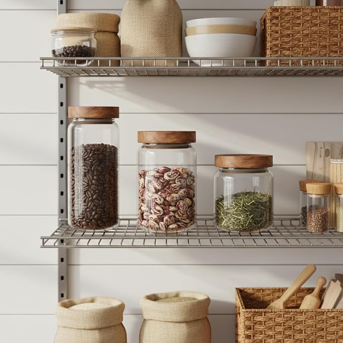 Clear Glass Storage Jar with Natural Acacia Wood Lid for Pantry Organization - Image 3