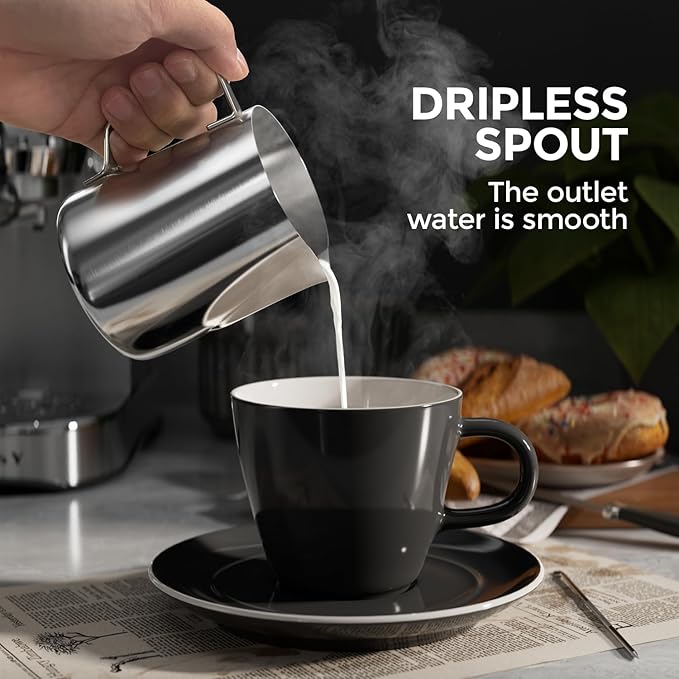 Milk Frothing Pitcher, 20 Oz/600 ML Milk Frother Steamer Cup Stainless Steel Espresso Cup with Decorating Pen