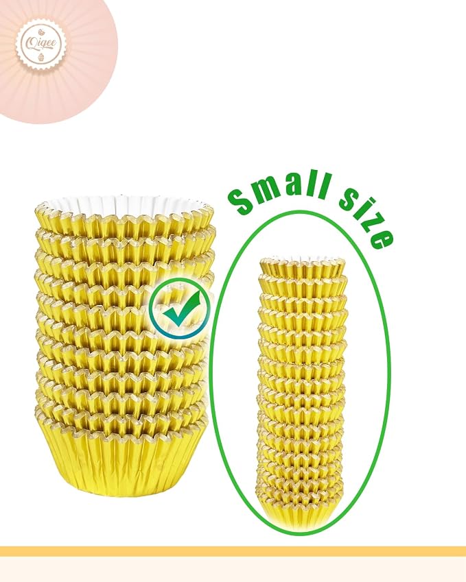 qiqee Foil Cupcake Liners, 300 Count, Mini Size, Gold - Image 3