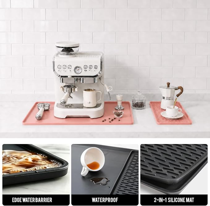 CAKETIME 2 In 1 16"x20" Silicone Coffee Bar Mat Accessories for espresso Machine with Detachable Dish Drying Mat Easy to Clean Kitchen Cafetera Barista Tools Pink Room Decor Cut Girls Gifts - Image 6