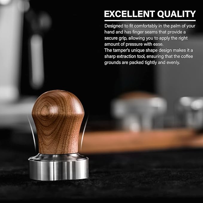 54mm Espresso Tamper | Fits 54mm Breville Barista Espresso Portafilter | Thickening Base Walnut Handle Tamper Tools for Espresso Machine | Espresso Machine Accessories