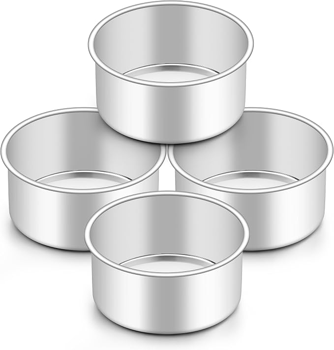 Onader 4 Inch Mini Cake Pan Set of 4, Stainless Steel Round Baking Smash Cake Pan Tin for Birthday Wedding, Small Size & 2 Inch Deep by Onader