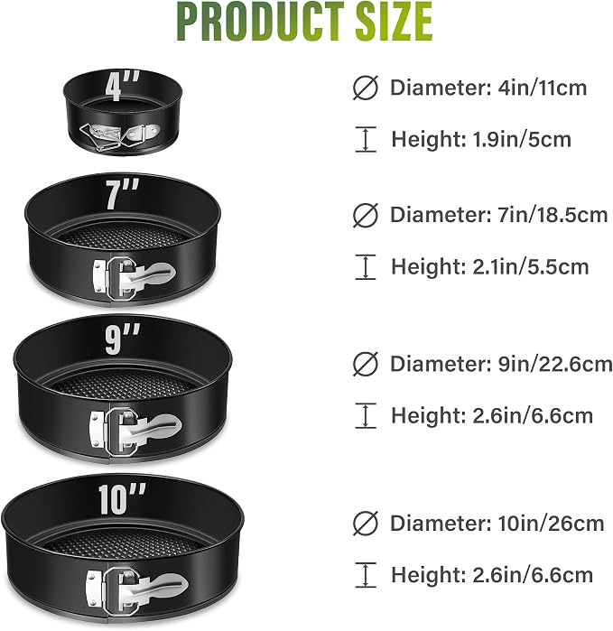 Vakoo 4+7+9+10 Inch Springform Pan - Nonstick, Leakproof Cheesecake Pan for Baking, Easy Release, No Parchment Paper Needed, Set of 4 - Image 8
