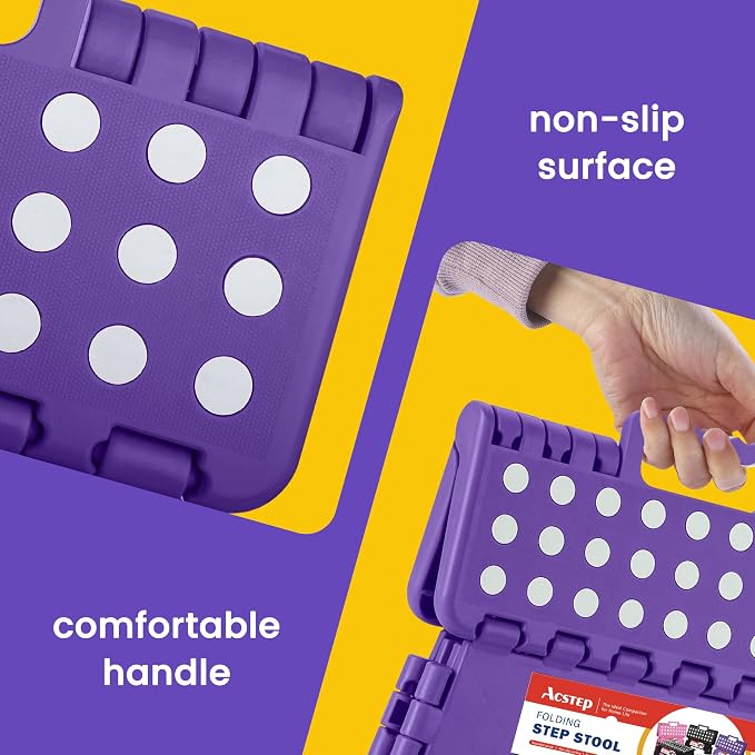 ACSTEP Folding Step Stool 9 Inch, Non-Slip Foldable Stools for Kids, Purple | Heavy Duty Collapsible Foot Stool, Lightweight, Holds 300lb for Toddler/Adults Kitchen Bathroom Bedroom Outdoor, with Handle - Image 5