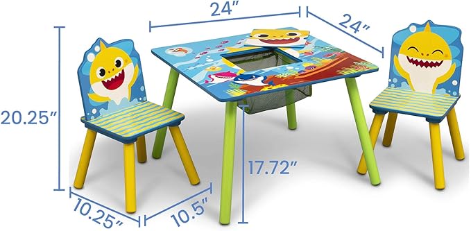Delta Children Kids Table Storage (2 Chairs Included) -Ideal for Arts & Crafts, Snack Time, Homeschooling, Homework & More, Baby Shark, 3 Piece Set - Image 8