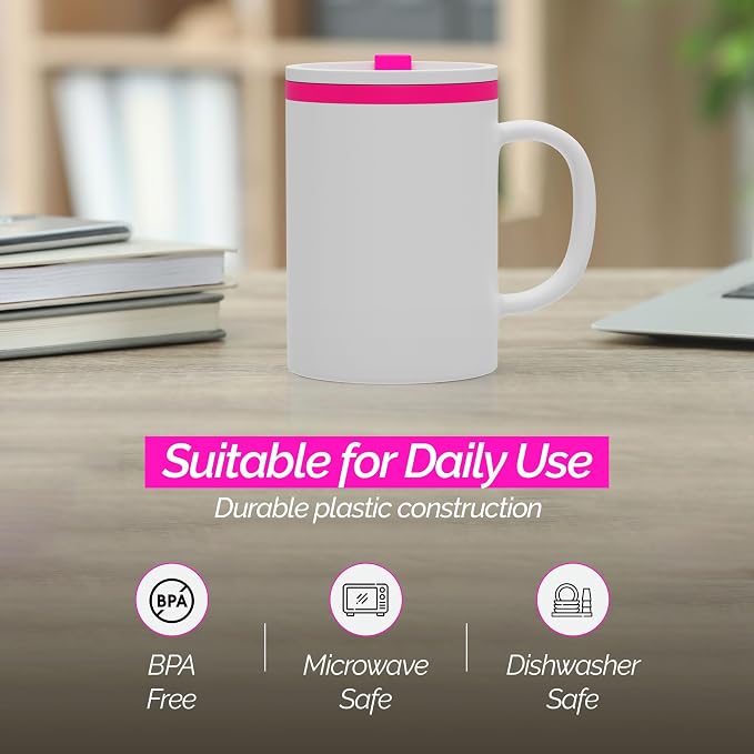 Copco Iconic Desk Mug with Lid & Handle, 16 Oz - Pink, Set of 2 | Double-Wall Insulated Reusable Coffee Mug, Spill-Resistant Slide, Wide Mouth for Hot & Cold Drinks, Office & Travel Cup - Image 6