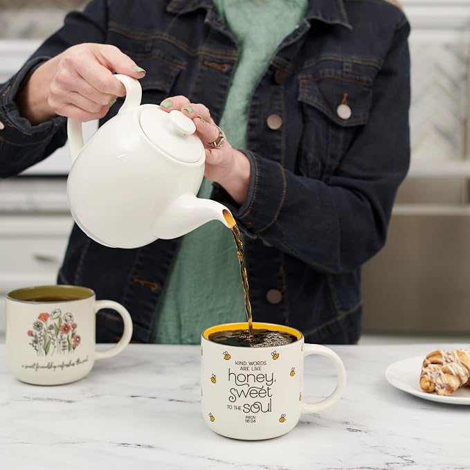 Christian Art Gifts Large Ceramic Coffee & Tea Mug for Women: Kind Words are Like Honey Inspirational Bible Verse, Cute Microwave/Dishwasher Safe Bumble Bee Cup, Yellow/White, 15 oz. (Pack of 2) - Image 6