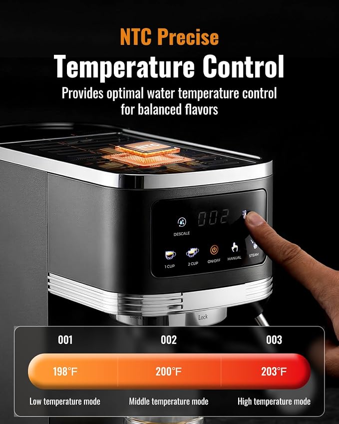 SHARDOR Espresso Machine 20 Bar, Professional Espresso Machine with Milk Frother and Touchscreen, Expresso Coffee Machines with Adjustable Temperature,for Cappuccino, Latte, Stainless Steel, Black - Image 4