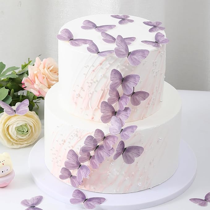 YOcity 58Pcs Edible Butterflies Cake Toppers Edible Butterfly Cupcake Toppers Wafer Paper Butterflies Edible Butterfly Cake Decorations for Wedding Birthday Party Cupcakes Decorating by YOcity