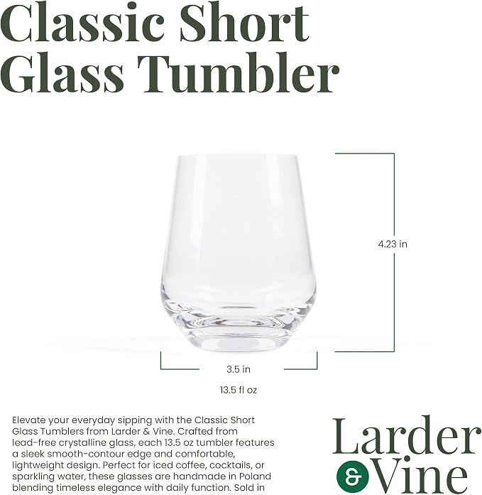 Larder & Vine Crystalline Glassware Tumbler Set, Artisan Drinkware for Cocktails, Water, Whiskey or Spirits, Handmade in Poland (Classic Short) - Image 6