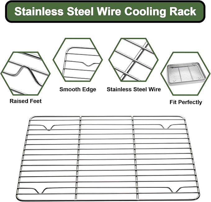 Baking Sheet Tray Cooling Rack with Silicone Baking Mat Set, Stainless Steel Cookie Pan For Oven, Set of 9 (3 Sheets + 3 Racks + 3 Mats), Warp Resistant & Heavy Duty & Easy Clean, Red - Image 4