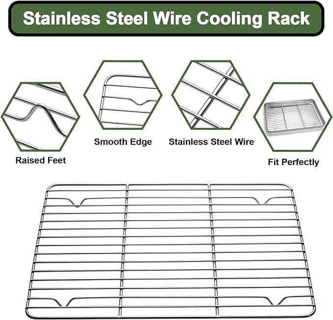 Baking Sheet Tray Cooling Rack with Silicone Mat Set, Stainless Steel Cookie Pan For Oven, Set of 9 (3 Sheets + 3 Racks Mats), Warp Resistant & Heavy Duty & Easy Clean, Grey - Image 5