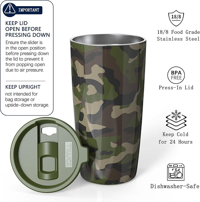 TILUCK 20 oz Insulated Coffee Tumbler with BPA-Free Lid | Travel Coffee Mug, Dishwasher Safe, Cup Holder Friendly, Double-Wall Vacuum Insulation for Hot & Cold Drinks, Camouflage - Image 2
