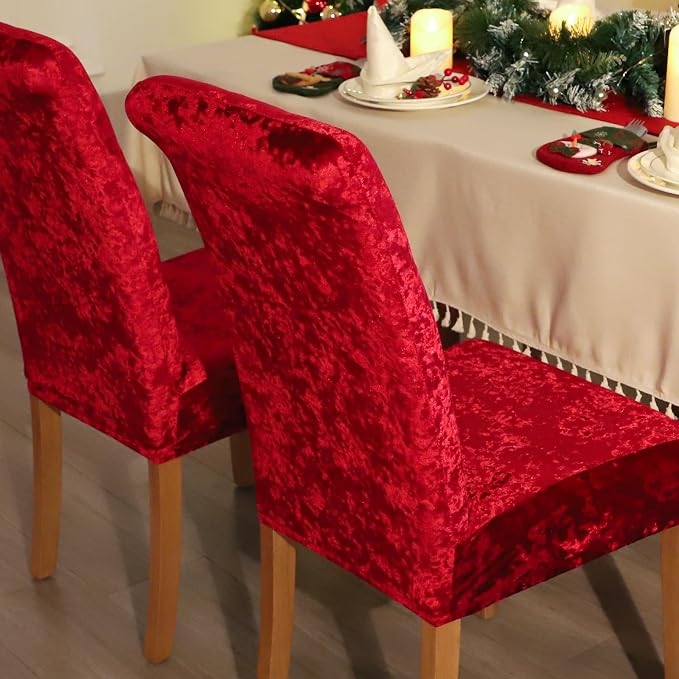 FORCHEER Chair Covers for Dining Chairs Set of 6,Velvet Burgandy Stretch Dining Room Chair Cover Kitchen Parsons Chair Slipcovers (Pack of 6, Velvet Burgandy) - Image 3