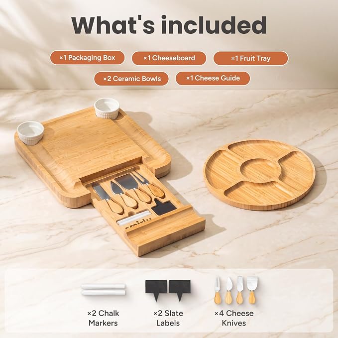 SMIRLY Charcuterie Board Set with Serving Accessories, Bamboo | Housewarming, Wedding, Bridal Shower and Birthday Gift for Women, Ideal for Movie Nights, Entertaining and Family Gatherings - Image 2