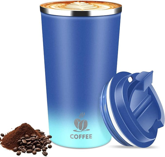 17oz Insulated Travel Coffee Mug with Flip Lid – Leakproof Stainless Steel Insulated Coffee Tumblers, Reusable Coffee Cup for Hot & Cold Drinks, Perfect for Camping & On-the-Go by Hwawhin