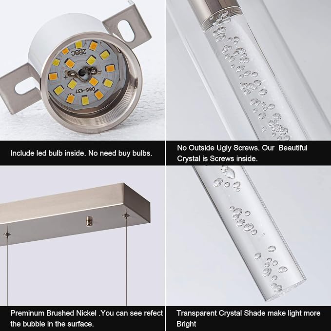 Pendant Lights Kitchen Island with Remote Control, Dimmable Brushed Nickel & Clear Cylinder, Adjustable Height Kitchen Pendant Lights, Island Lights for Kitchen, Modern Lighting Fixture - Image 5