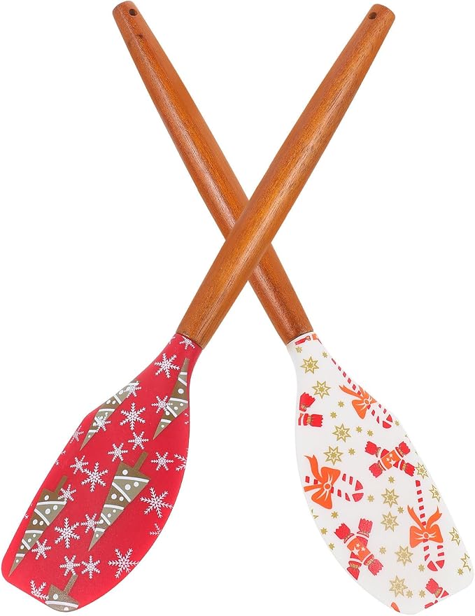 IMIKEYA 2pcs Professional Silicone Baking Spatula for Dessert Preparation, Multi-functional Wood Handle Butter Spreader and Shaping Tool, for Christmas Holiday Baking by IMIKEYA