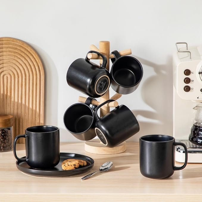 vancasso Stoneware Coffee Mugs Set, 16 oz Ceramic Coffee Cups for Americano Hot Tea Iced Coffee Cold Brew Cocoa Milk Mugs Set of 6, Dishwasher & Microwave Safe, Matte Black - Image 7