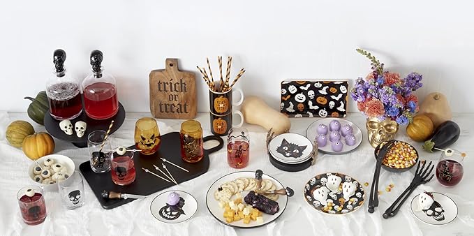 Oneida Vintro Halloween Skull Cheese Knife Set, 4-Piece | includes chisel, pronged knife, fork, spreader | carved wood handles | halloween charcuterie, cheese knife set - Image 3