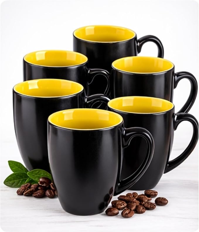 GBhome 16oz Coffee Mugs Set of 6, Large Ceramic Coffee Mugs for Man, Woman, Dad, Mom, Modern Coffee Mugs Set with handle for Tea/Latte/Cappuccino/Milk/Cocoa. Dishwasher&Microwave Safe,Yellow by GBhome