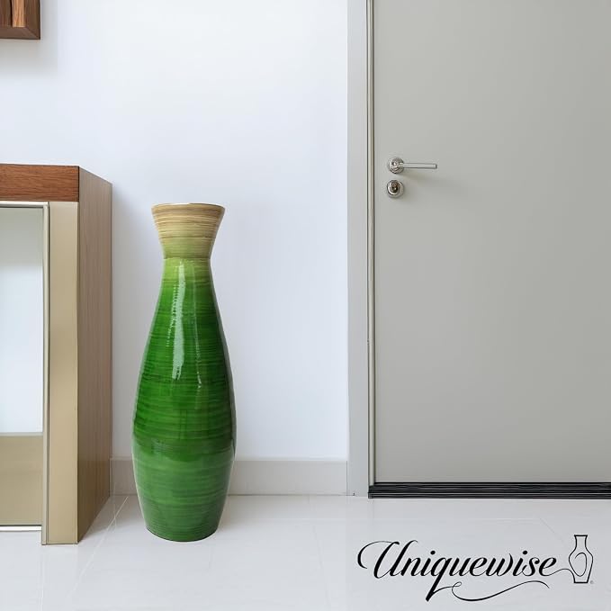 Uniquewise 24" Classic Bamboo Floor Vase Handmade, for Dining, Living Room, Entryway, Fill Up with Dried Branches Or Flowers, Glossy Green - Image 3